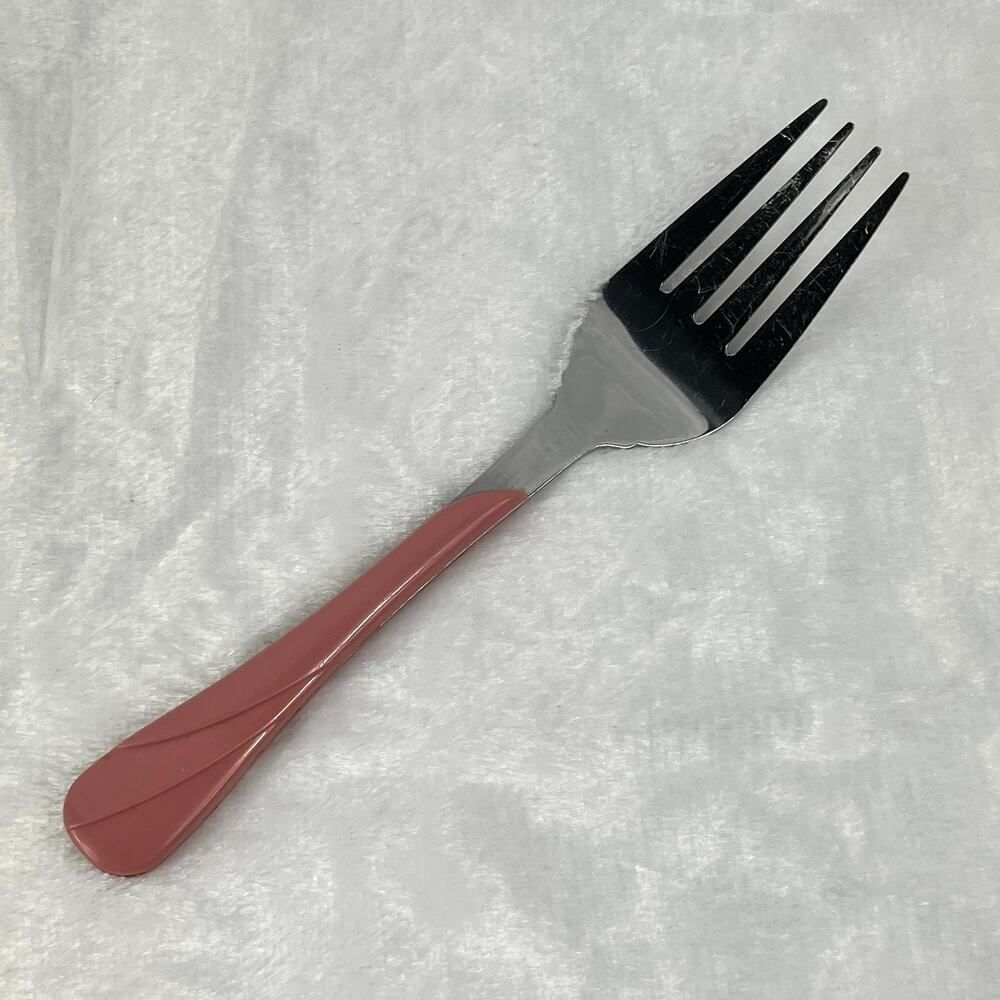 Fiesta Stainless Serving Fork Pink Handle Taiwan Vintage 9" Swirl Design